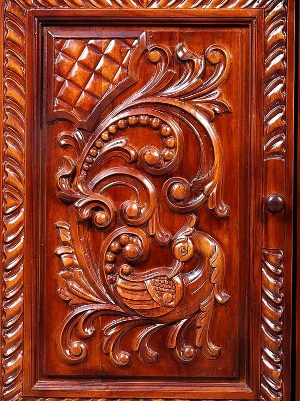Exotic India 105" Super Large Wood Carved Designer Puja Temple With Drawers 