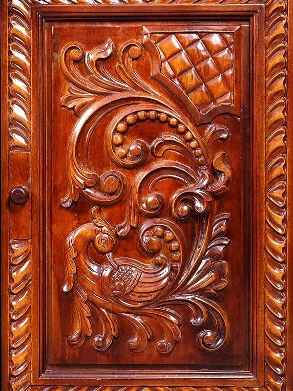 Exotic India 105" Super Large Wood Carved Designer Puja Temple With Drawers 