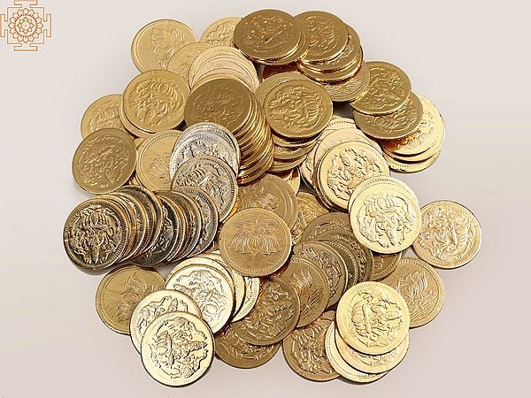 Exotic India 108 Coins For Lakshmi Puja With Lakshmi Ji And Lotus Images 
