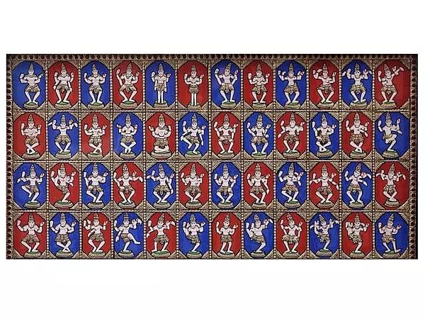 Exotic India 108 Tandavas Of Bhagwan Shiva Tanjore Painting | Traditional Colors With 24K Gold | Gold & Wood | Handmade