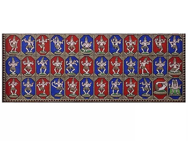 Exotic India 108 Tandavas Of Bhagwan Shiva Tanjore Painting | Traditional Colors With 24K Gold | Gold & Wood | Handmade