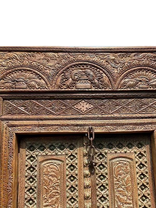 Exotic India 109" Large Architectural Carved Wood Door | Solid Wood Door 