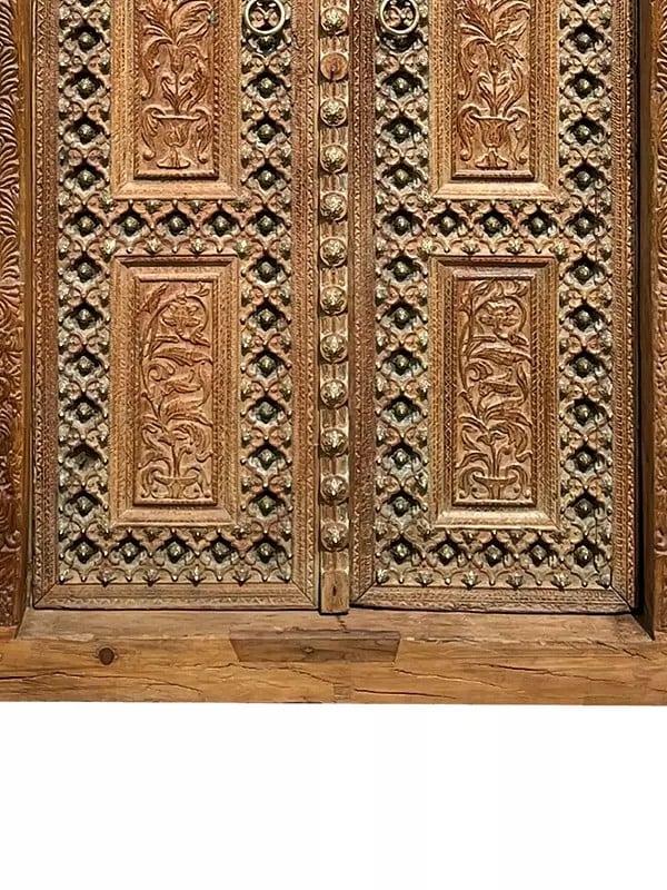 Exotic India 109" Large Architectural Carved Wood Door | Solid Wood Door 