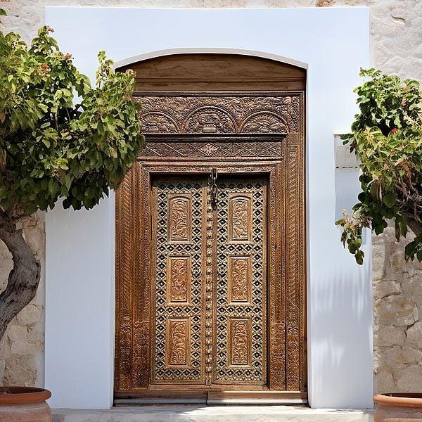Exotic India 109" Large Architectural Carved Wood Door | Solid Wood Door 