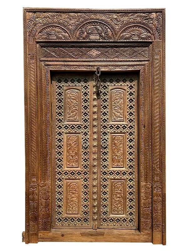 exotic india 109" Large Architectural Carved Wood Door | Solid Wood Door