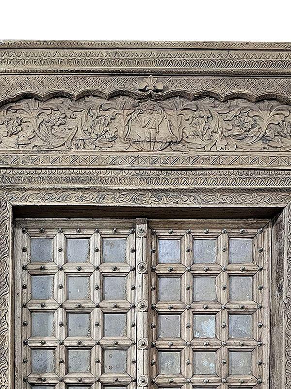 Exotic India 109" Large Attractive Entrance Gate | Wood Carving Door 