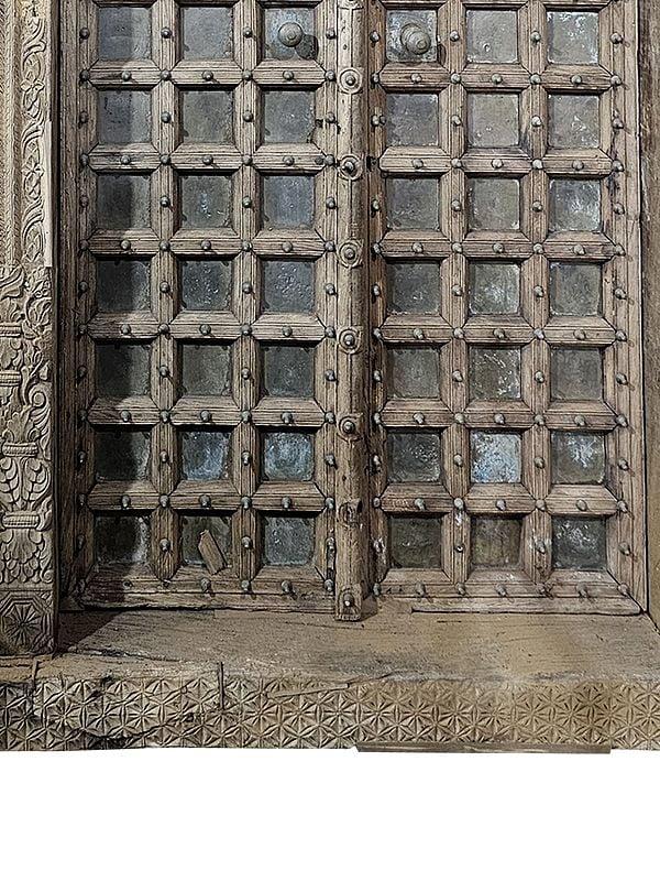 Exotic India 109" Large Attractive Entrance Gate | Wood Carving Door 
