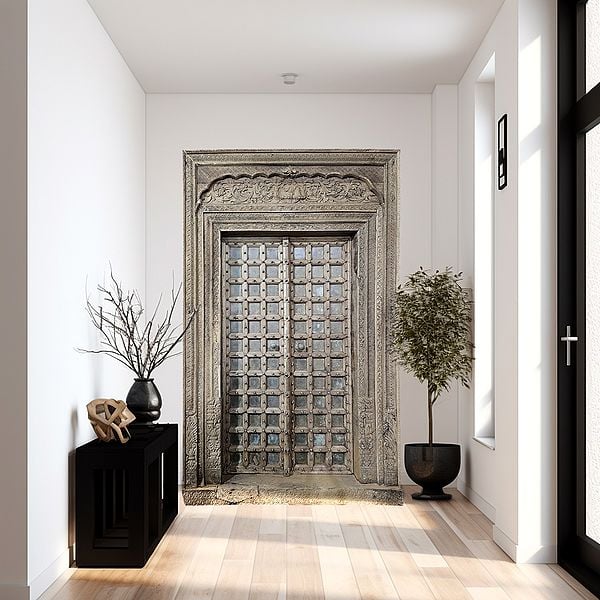 Exotic India 109" Large Attractive Entrance Gate | Wood Carving Door 