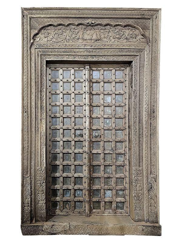 exotic india 109" Large Attractive Entrance Gate | Wood Carving Door 