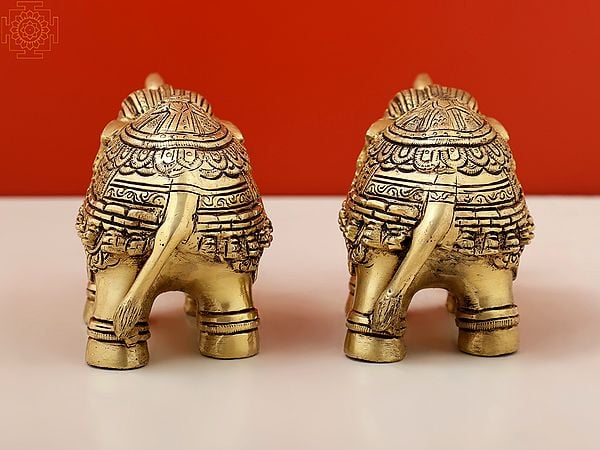 Exotic India 11" Brass Royal Elephant Pair | Handmade Brass Figurines 