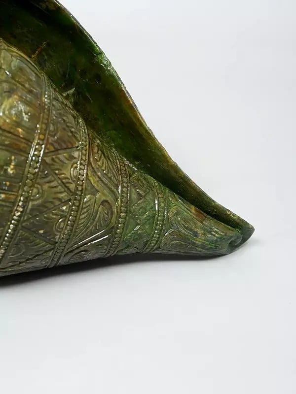 Exotic India 11" Conch (Shankh) In Green Stone | Made In Orissa 