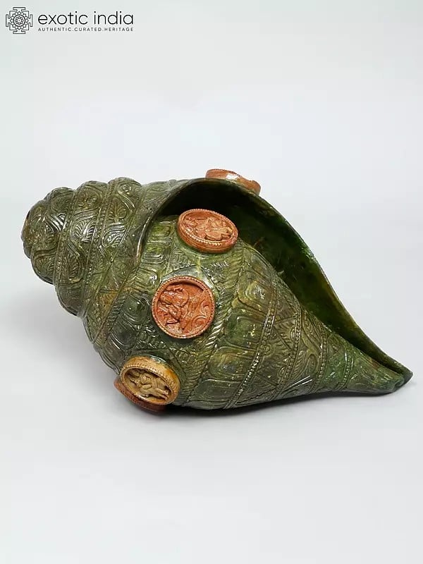 exotic india 11" Conch (Shankh) in Green Stone | Made In Orissa 
