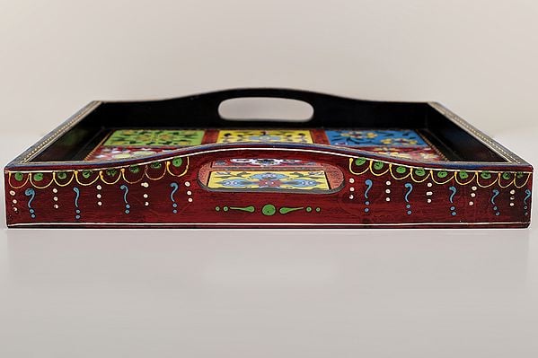 Exotic India 11" Decorative Colorful Floral Design Tray | Decorative Tray | Handmade Art | Made In India