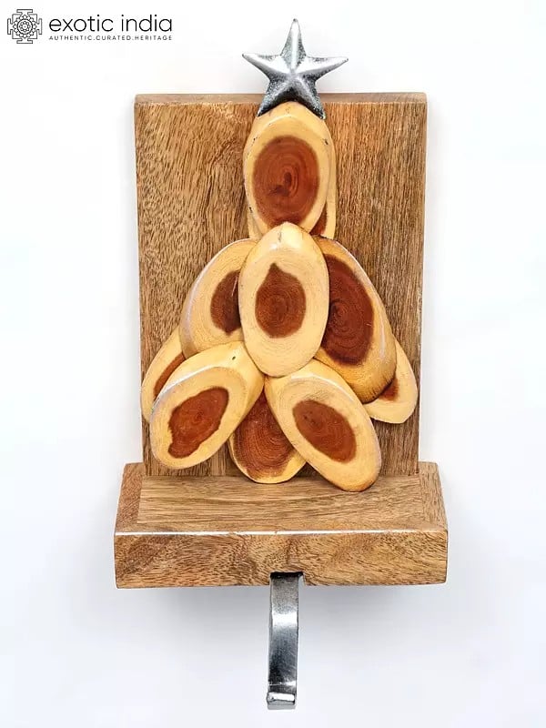 exotic india 11" Designer Christmas Tree Stocking Holder | Wood and Iron