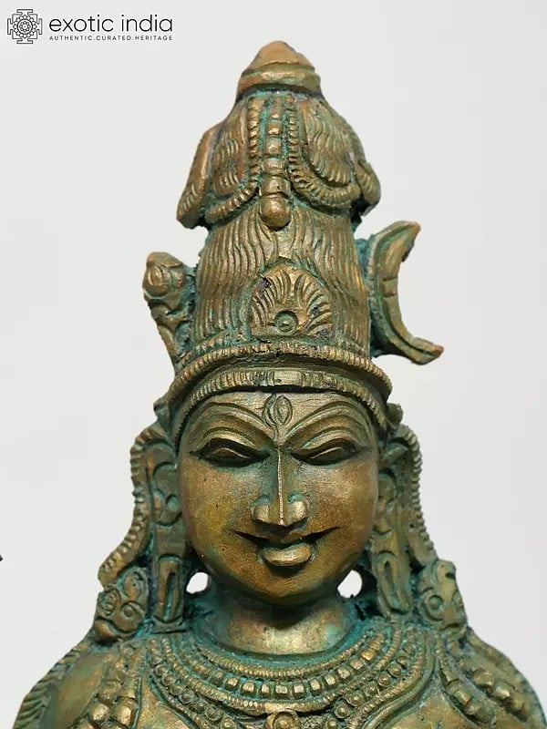 Exotic India 11" Ekapadamurthi - Divine Form Of Lord Shiva With Lord Brahma And Lord Vishnu | Madhuchista Vidhana (Lost-Wax) | Panchaloha Bronze From Swamimalai 