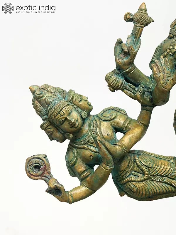 Exotic India 11" Ekapadamurthi - Divine Form Of Lord Shiva With Lord Brahma And Lord Vishnu | Madhuchista Vidhana (Lost-Wax) | Panchaloha Bronze From Swamimalai 