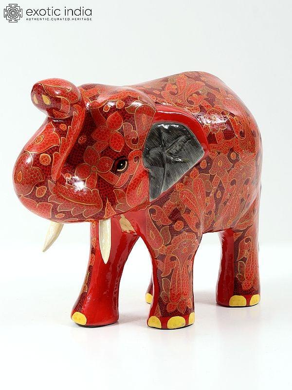 Exotic India 11" Hand Painted Decorative Elephant Figurine | Papier Mache | From Kashmir 