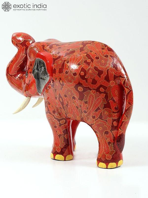 Exotic India 11" Hand Painted Decorative Elephant Figurine | Papier Mache | From Kashmir 