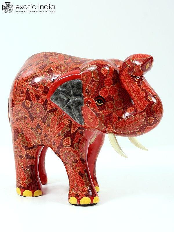 exotic india 11" Hand Painted Decorative Elephant Figurine | Papier Mache | From Kashmir 