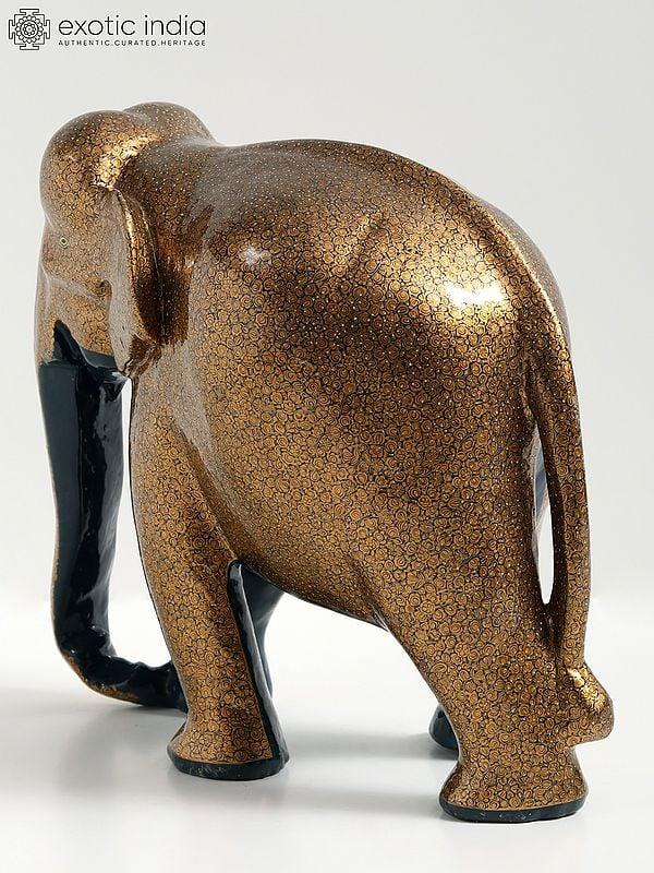 Exotic India 11" Hand Painted Papier Mache Elephant Figurine | From Kashmir | Home Decor