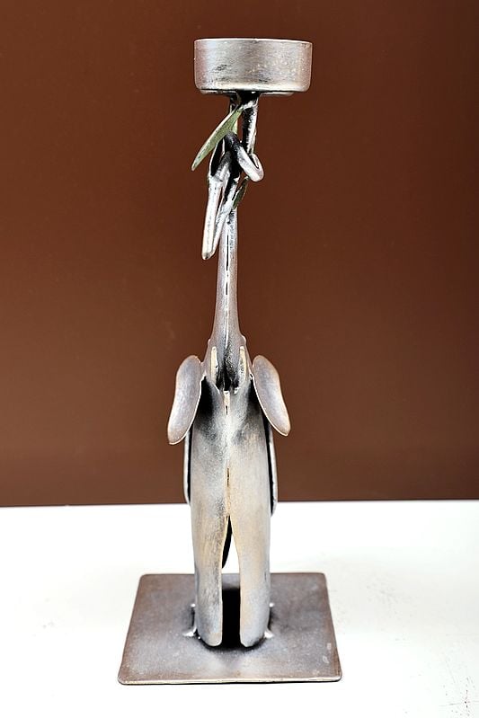 Exotic India 11" Handmade Candle Holder On Elephant Trunk 