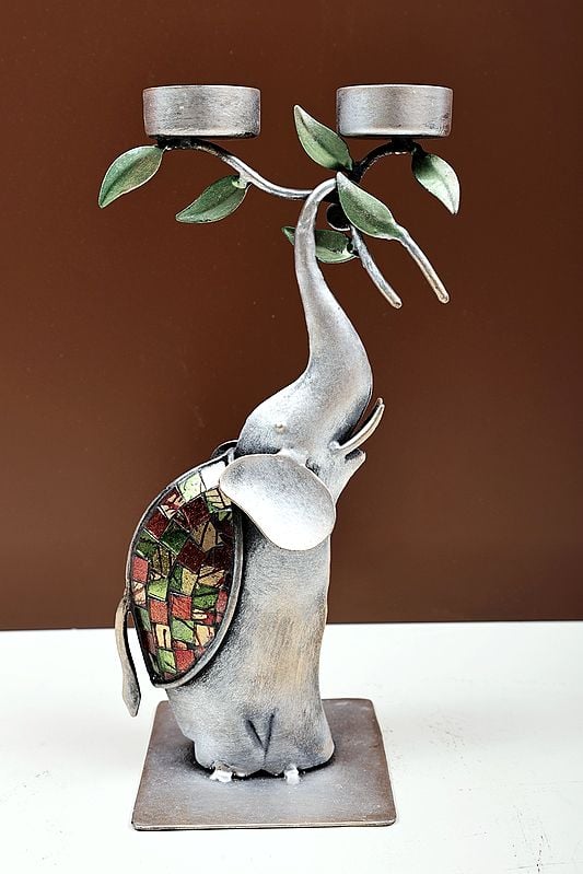 exotic india 11" Handmade Candle Holder on Elephant Trunk