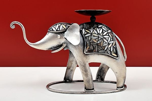 Exotic India 11" Handmade Decorative Elephant Candle Holder 