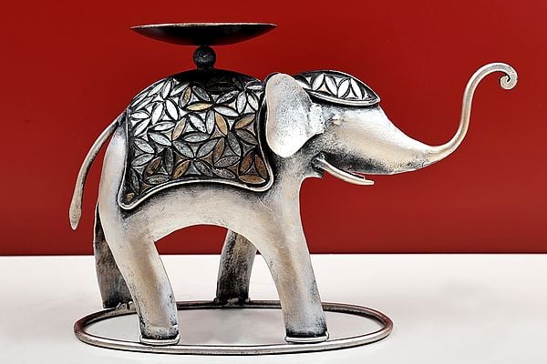 exotic india 11" Handmade Decorative Elephant Candle Holder 