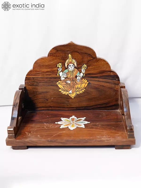 Exotic India 11" Lakshmi Design Mandasana For Home | Handmade Rosewood Home Decor Item 