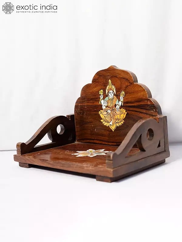 Exotic India 11" Lakshmi Design Mandasana For Home | Handmade Rosewood Home Decor Item 