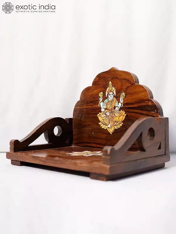Exotic India 11" Lakshmi Design Mandasana For Home | Handmade Rosewood Home Decor Item 