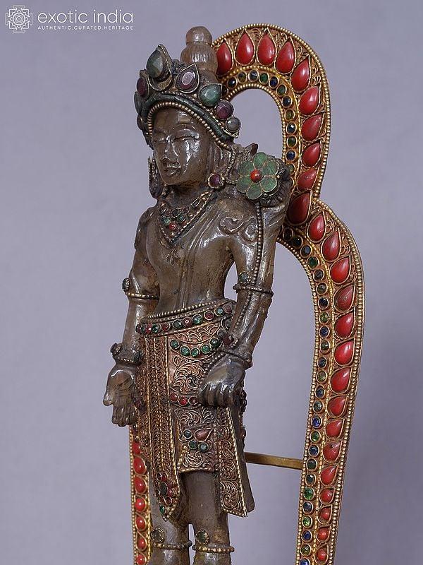 Exotic India 11" Lord Lokeshvara Standing On Pedestal Crystal Statue From Nepal 