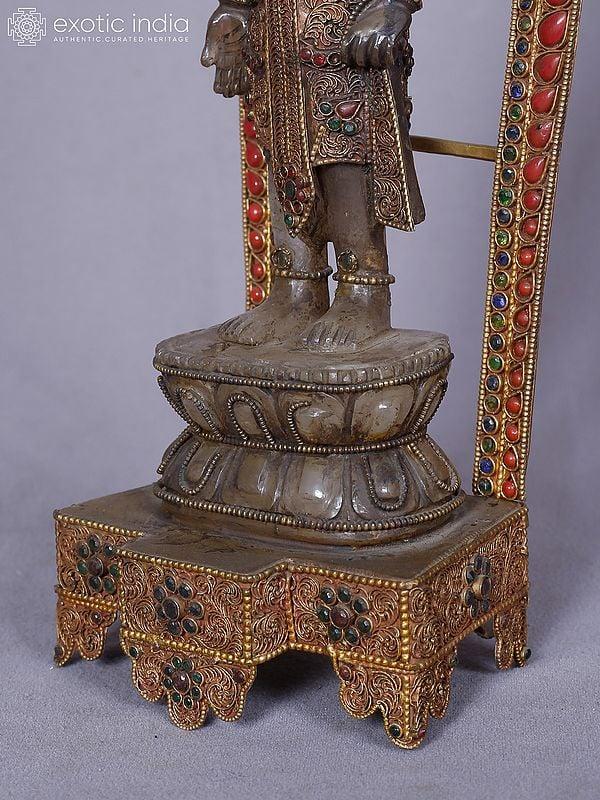 Exotic India 11" Lord Lokeshvara Standing On Pedestal Crystal Statue From Nepal 