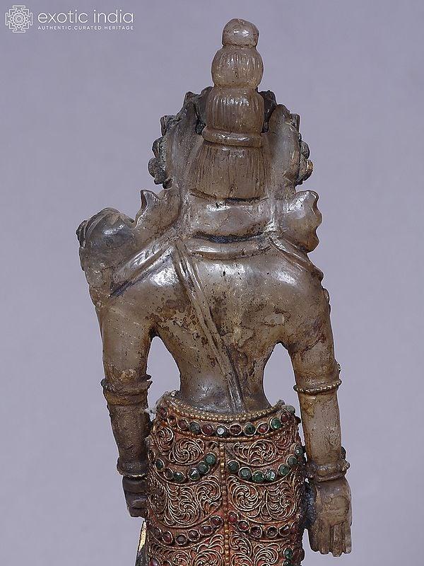 Exotic India 11" Lord Lokeshvara Standing On Pedestal Crystal Statue From Nepal 