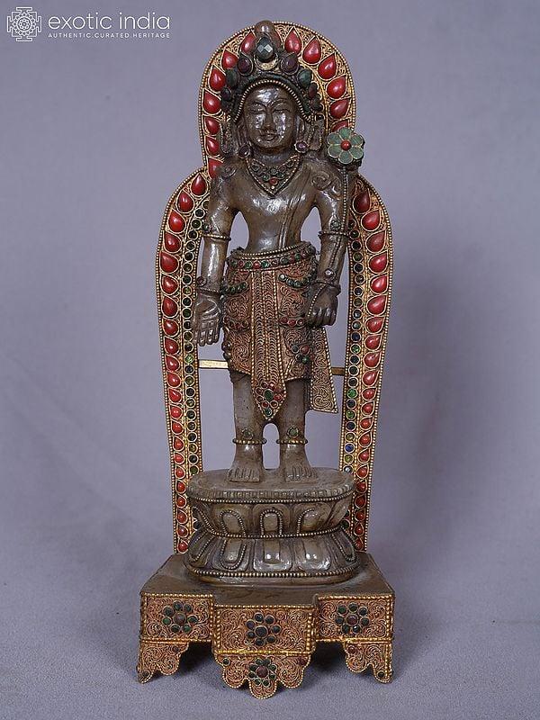 exotic india 11" Lord Lokeshvara Standing On Pedestal Crystal Statue From Nepal 