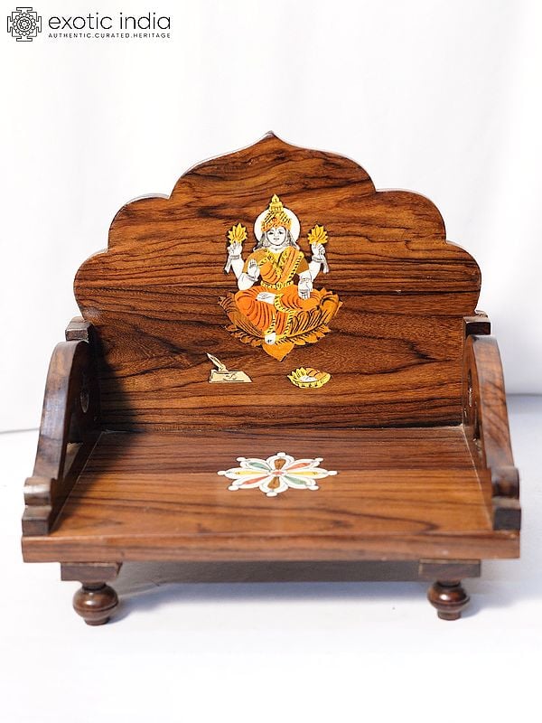 Exotic India 11" Mandasana With Lakshmi Design For Home | Handmade Rosewood Home Decor Item 