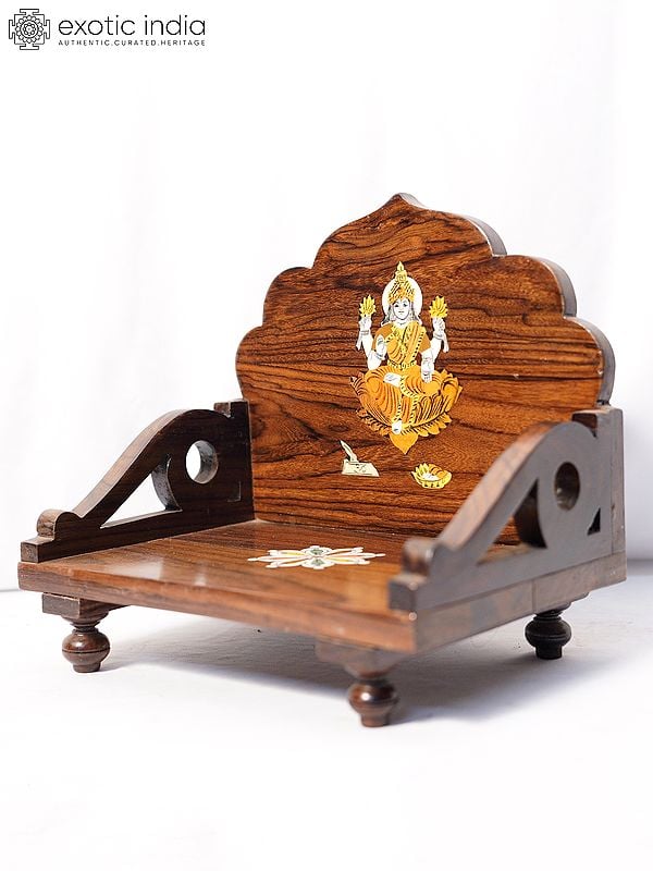 Exotic India 11" Mandasana With Lakshmi Design For Home | Handmade Rosewood Home Decor Item 