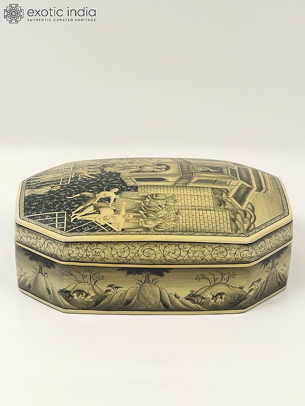 exotic india 11" Mughal King Watching a Wrestling Match Hand Painted Box | Papier Mache 