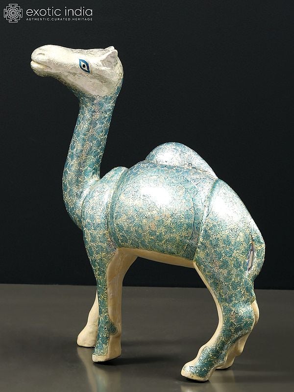 Exotic India 11" Papier Mache Hand Painted Camel Figurine | From Kashmir | Table Decor 