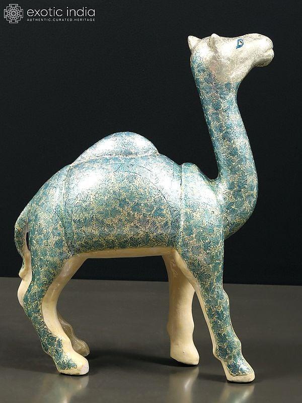 Exotic India 11" Papier Mache Hand Painted Camel Figurine | From Kashmir | Table Decor 