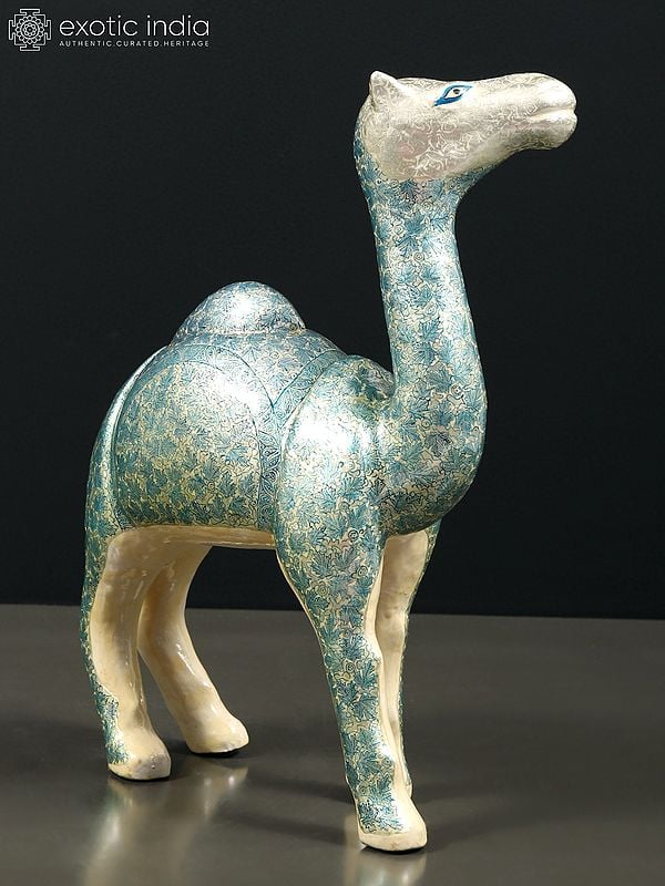 Exotic India 11" Papier Mache Hand Painted Camel Figurine | From Kashmir | Table Decor 