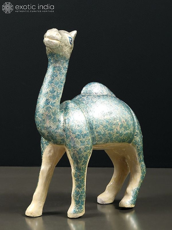 exotic india 11" Papier Mache Hand Painted Camel Figurine | From Kashmir | Table Decor 