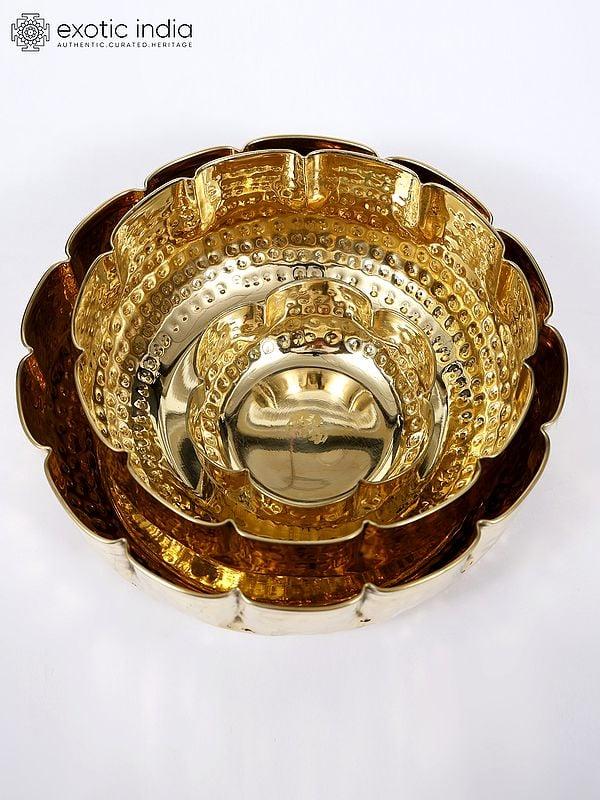 Exotic India 11" Set Of Three Designer Bowls In Brass