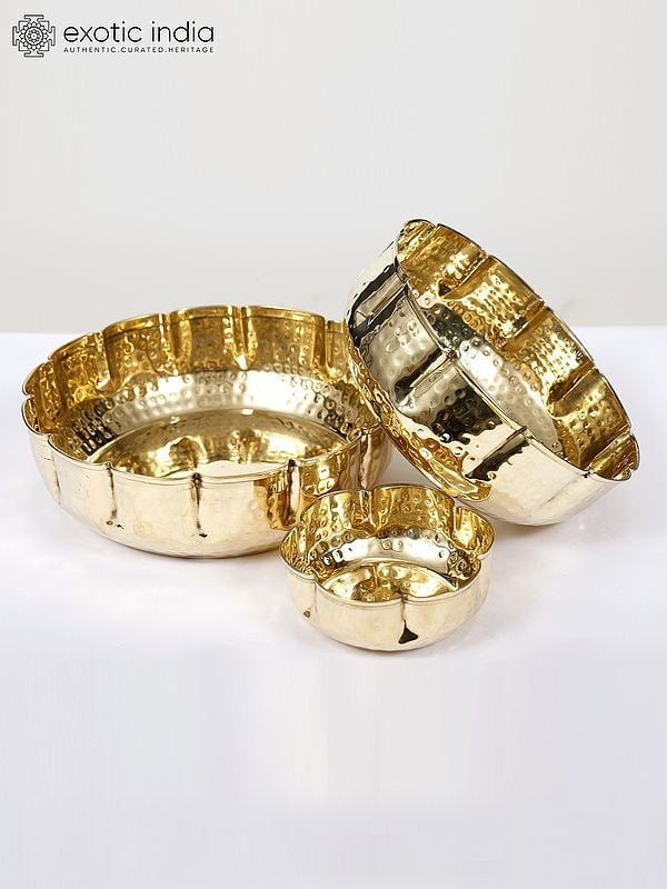 exotic india 11" Set of Three Designer Bowls in Brass