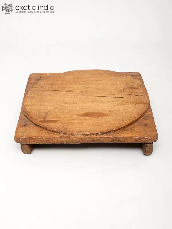 Exotic India 11" Square Shaped Wooden Pedestal/Chowki 