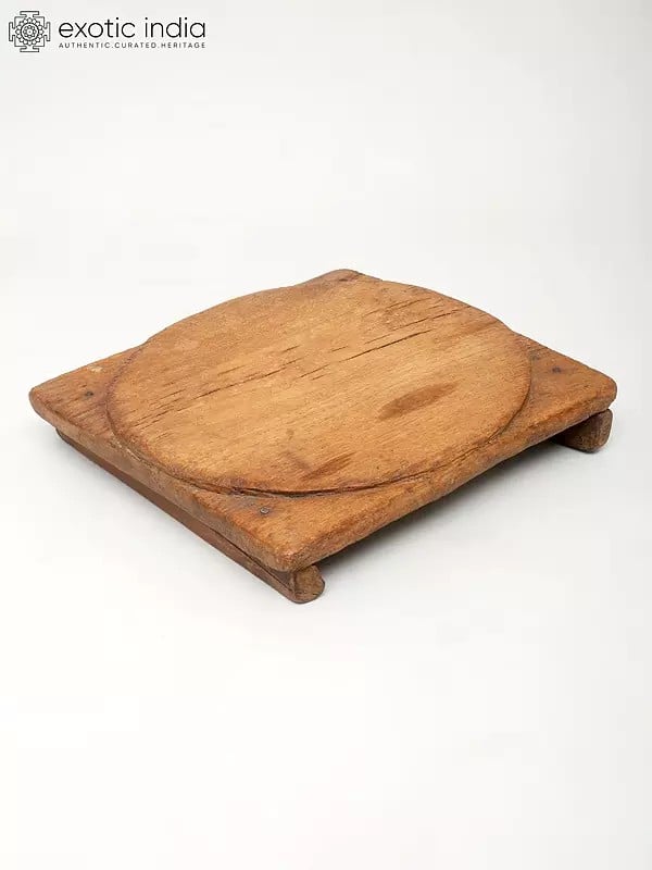 Exotic India 11" Square Shaped Wooden Pedestal/Chowki 