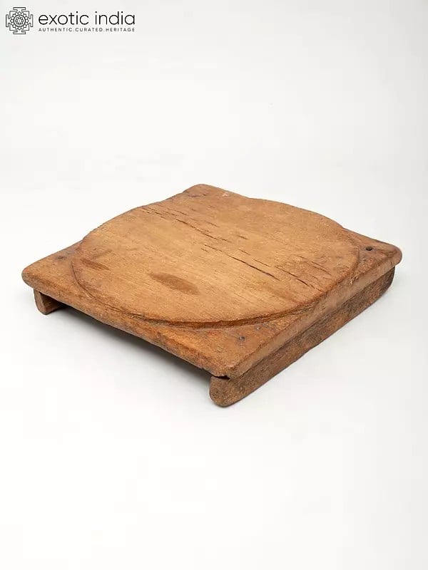 Exotic India 11" Square Shaped Wooden Pedestal/Chowki 