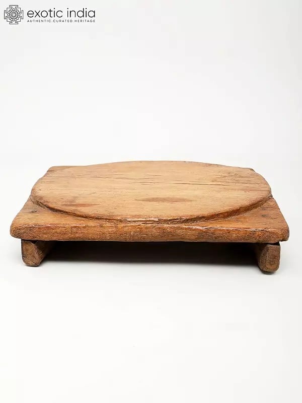 exotic india 11" Square Shaped Wooden Pedestal/Chowki 