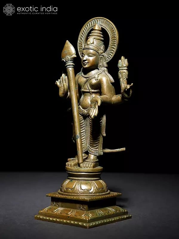 Exotic India 11 " Standing Lord Kartikeya In Blessing Gesture | Murugan Bronze Statue 