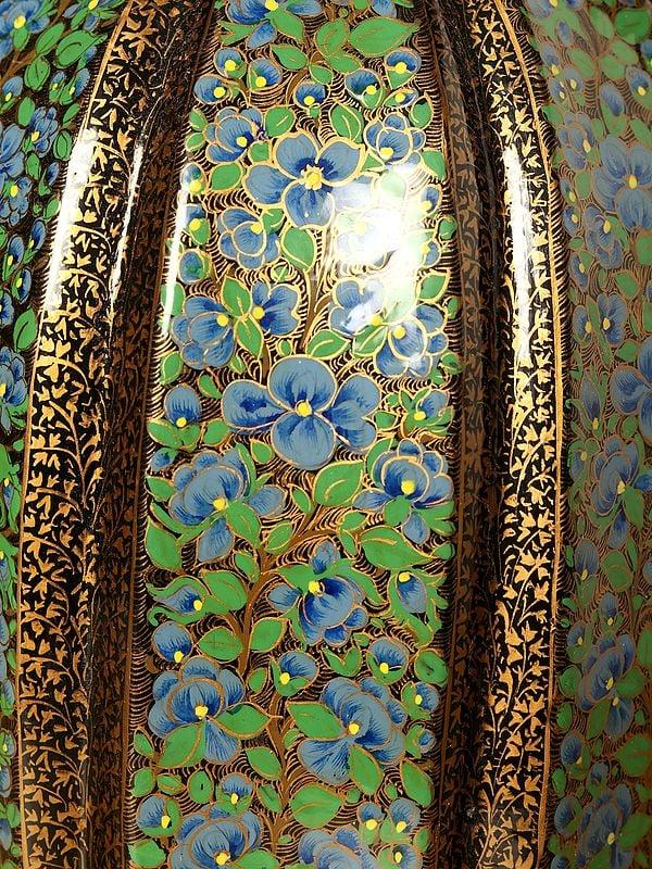 Exotic India 11" Superfine Papier Mache Flower Vase With Brass Inside | Hand Painted | From Kashmir